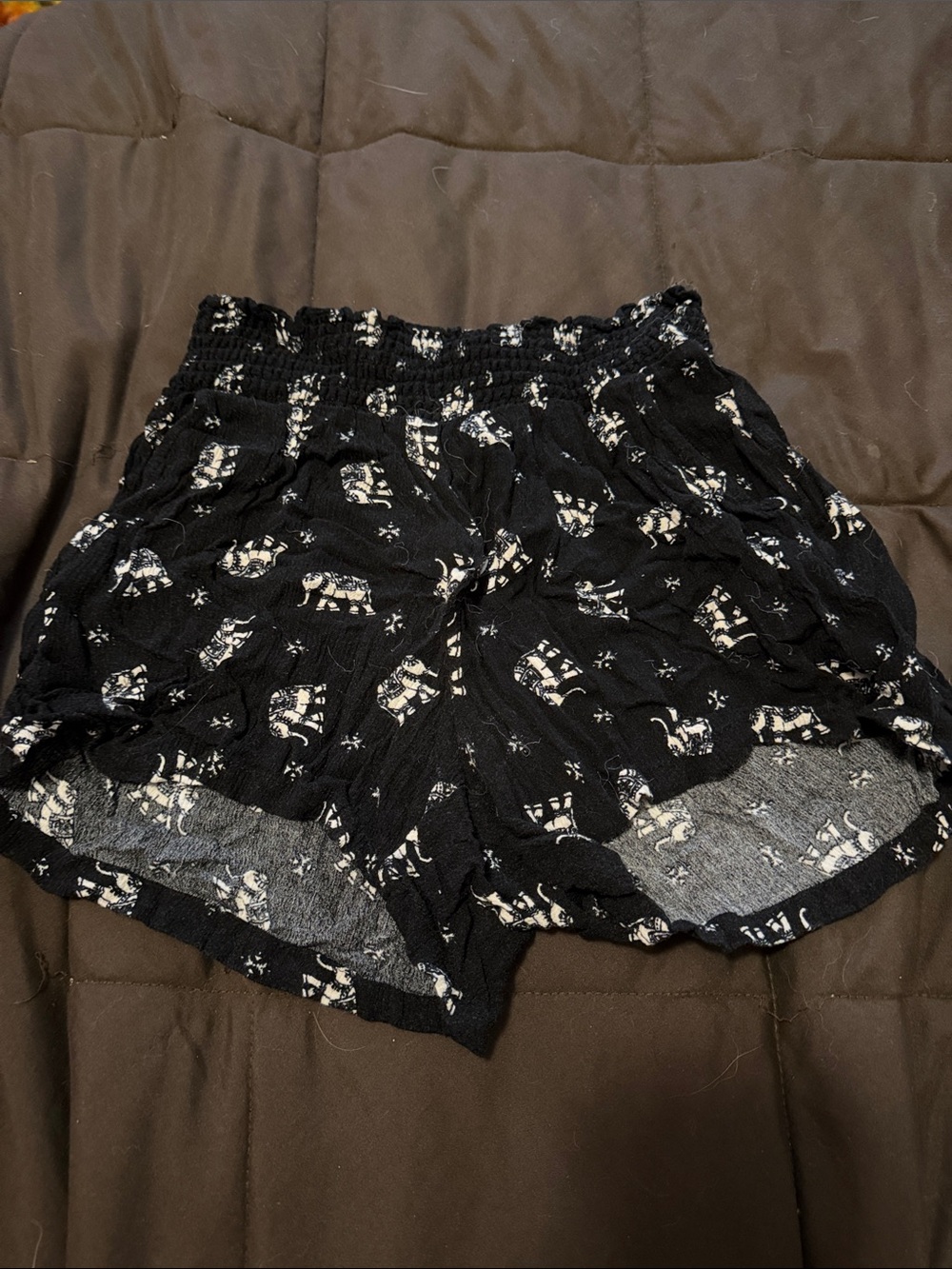 BeBop Black High-Waist Elephant Print Shorts